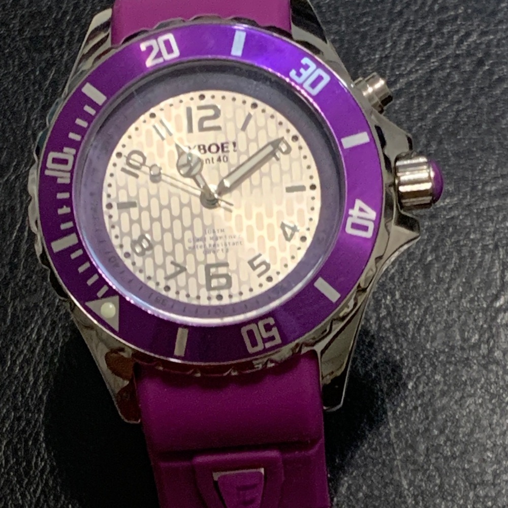 NWOT KYBOE Purple Bezel Silicone Band Silvertone Face Unisex Mariner Watch